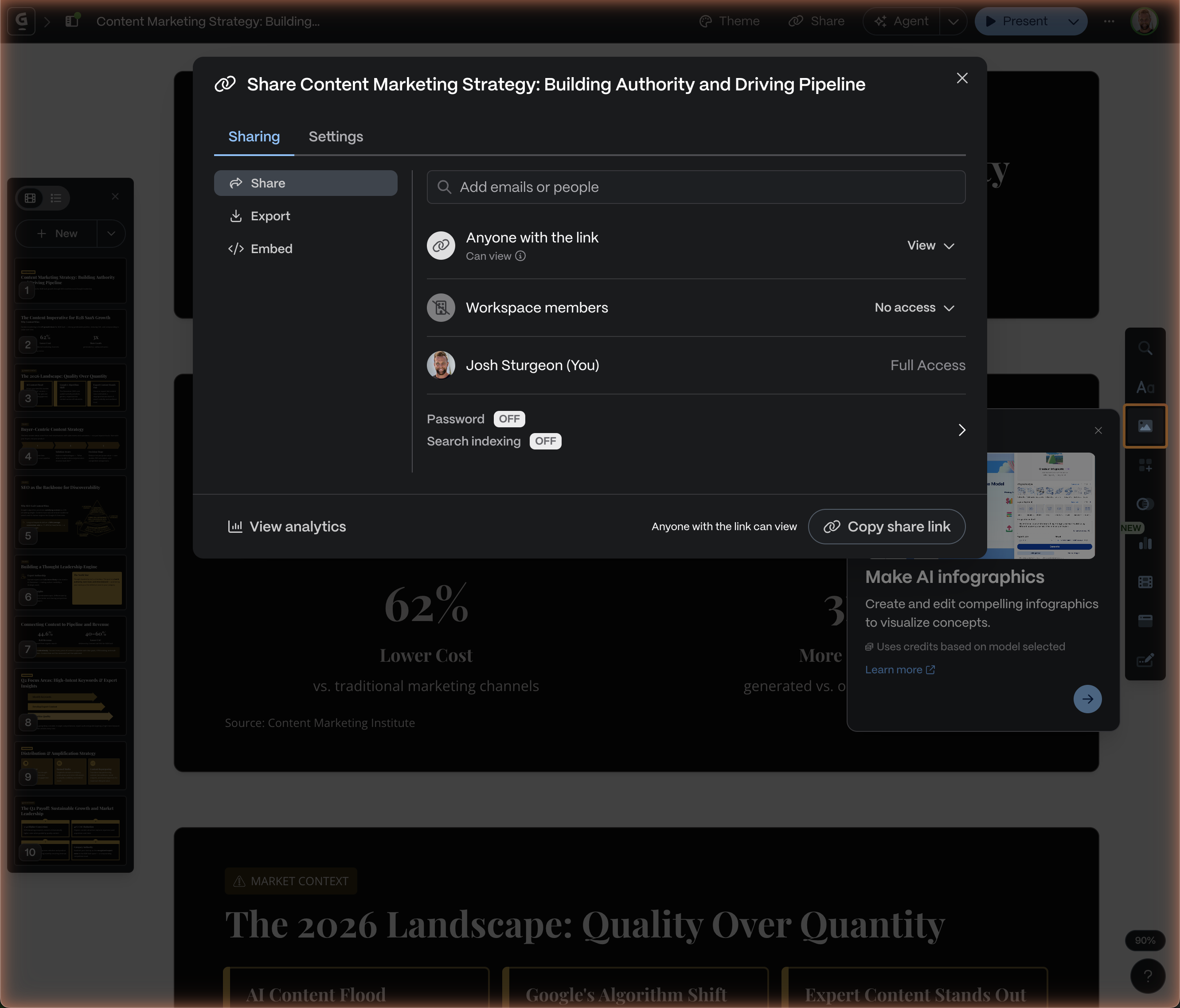 Gamma share and export options