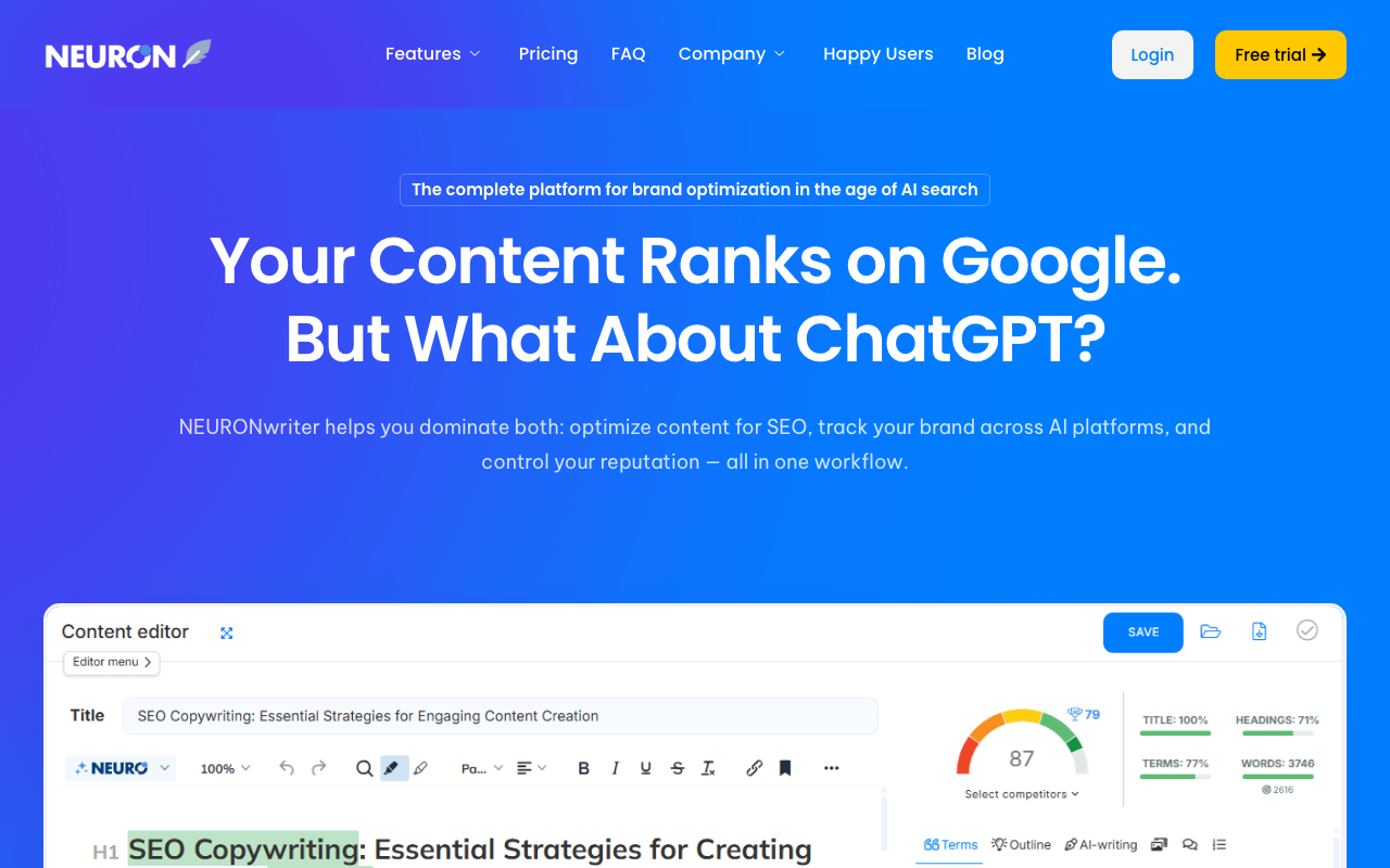 Neuronwriter homepage